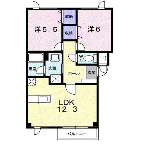 チェリーブロッサム(2LDK/1階)の間取り写真