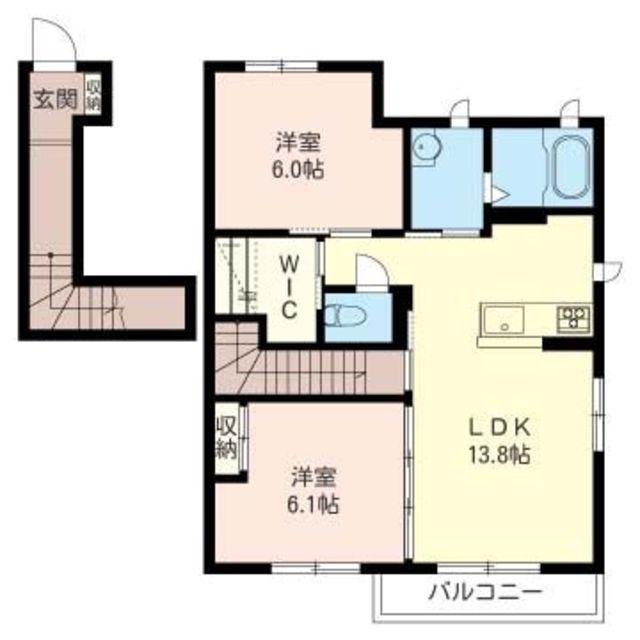 グローリエA棟(2LDK/2階)の間取り写真