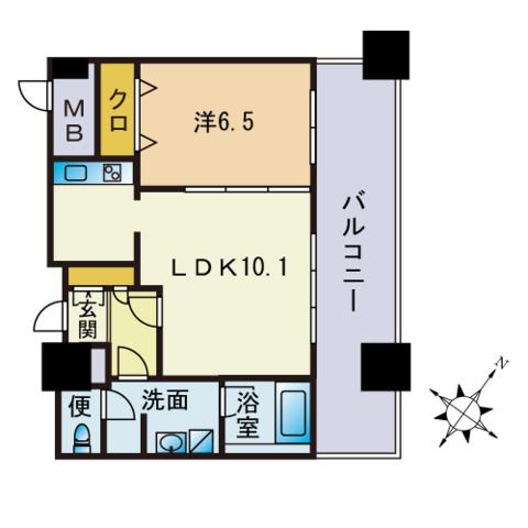 KDXレジデンス大濠ハーバービュータワー(1LDK/24階)の間取り写真