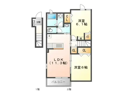 ラフレシールC棟(2LDK/2階)の間取り写真