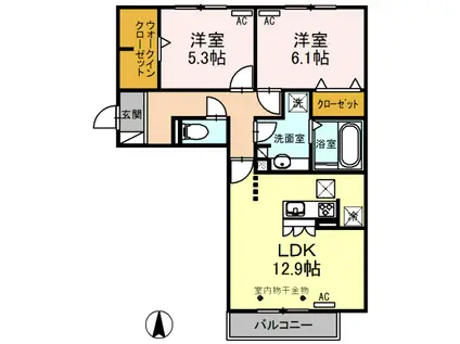 グランシャリオN(2LDK/3階)の間取り写真