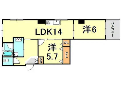 九十九マンション(2LDK/5階)の間取り写真