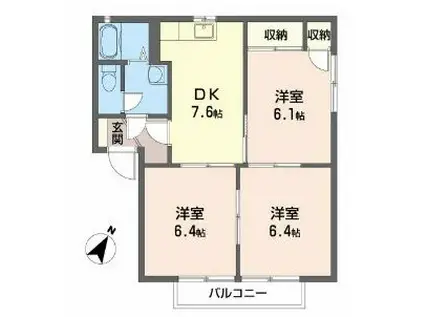 ロイヤル田坂II A棟(3DK/1階)の間取り写真