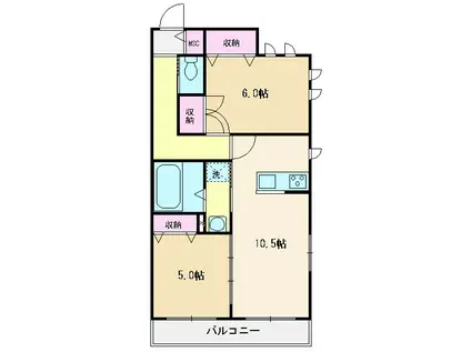 カーサ大野(2LDK/2階)の間取り写真