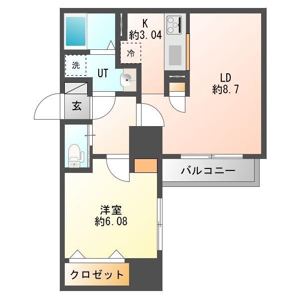 プロスパー月寒(1LDK/2階)の間取り写真