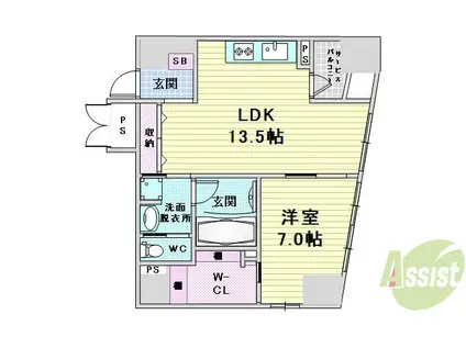 WOB西梅田(1LDK/11階)の間取り写真