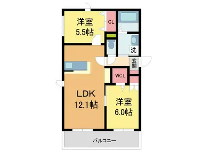 アンティーム桜(2LDK/2階)の間取り写真