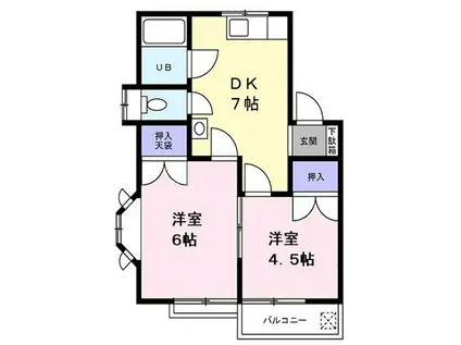 カームダウンハイツA棟(2DK/1階)の間取り写真