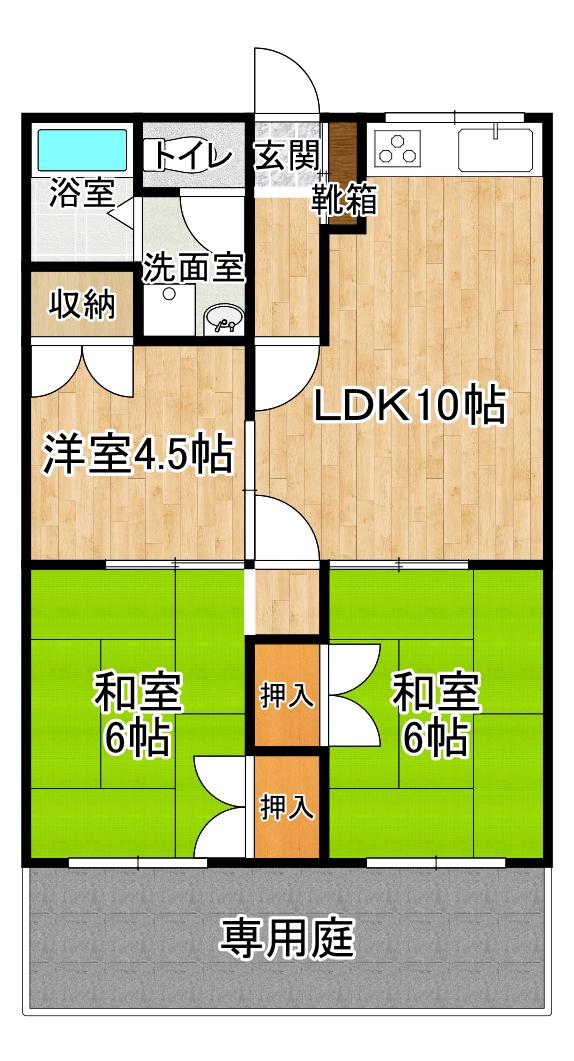 スカイハイツ川瀬(3LDK/1階)の間取り写真