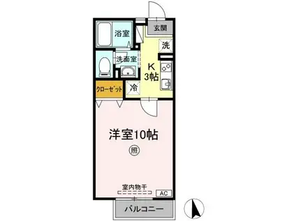 秋桜 A棟(1K/2階)の間取り写真