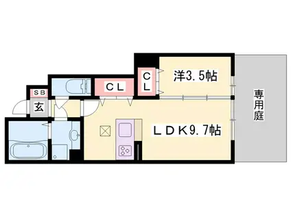 トレーフル緑ヶ丘(1LDK/1階)の間取り写真
