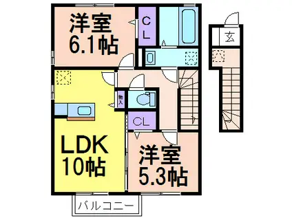 ラ・カンパーニュ B(2LDK/2階)の間取り写真