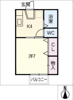 メゾン緑山(1K/2階)の間取り写真