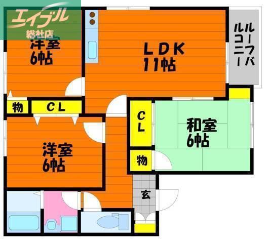グラン・ディアスA棟(3LDK/2階)の間取り写真
