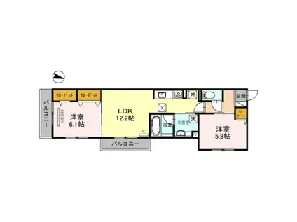 BRILLANTE鳥居本(2LDK/2階)の間取り写真