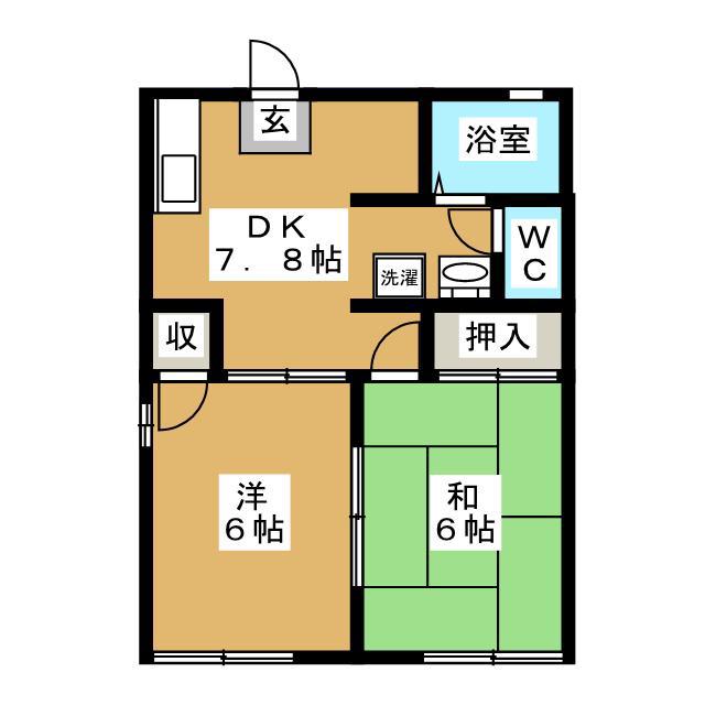 コーポ梶野B(2DK/1階)の間取り写真
