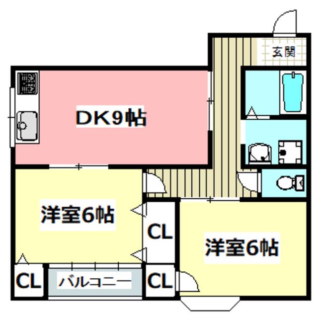 ダイヤモンドシティー(2DK/4階)の間取り写真