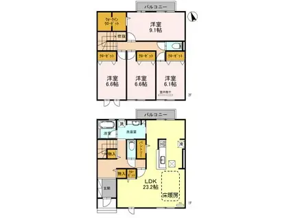 六麓荘ヒルズ E棟(4LDK/1階)の間取り写真