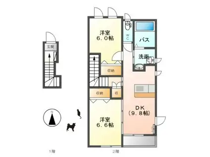 ブロッサム(2DK/2階)の間取り写真