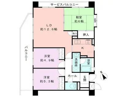 異人池コート(3LDK/2階)の間取り写真