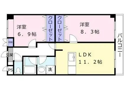 近江鉄道本線 彦根口駅 徒歩7分 4階建 築22年(2LDK/4階)の間取り写真