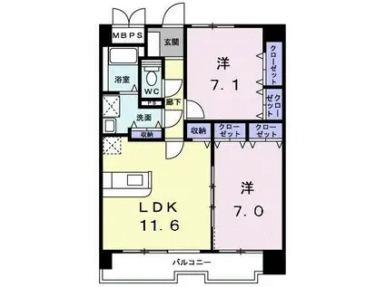 PLEASURES(2LDK/9階)の間取り写真