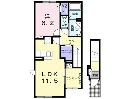 ラ・スペランツァV(1LDK/2階)の間取り写真