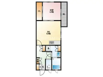 ベルリード扇町(1DK/2階)の間取り写真