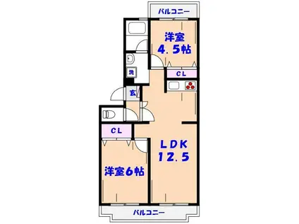 マリーナハイツ山喜(2LDK/3階)の間取り写真