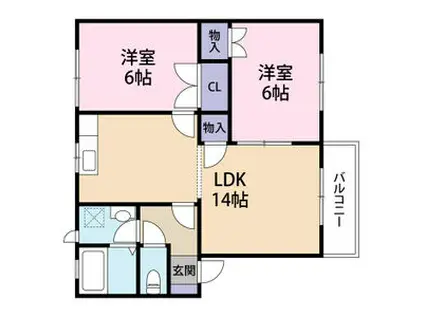 シャオロン21B(2LDK/2階)の間取り写真