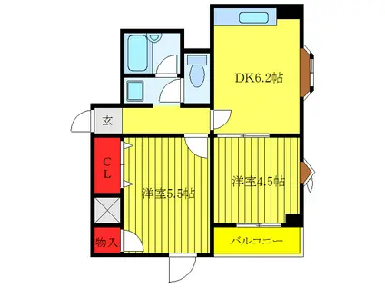 ＪＲ山手線 鶯谷駅 徒歩5分 8階建 築37年(2DK/4階)の間取り写真