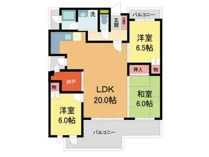 ベルコート夙川 2号棟(3SLDK/1階)の間取り写真