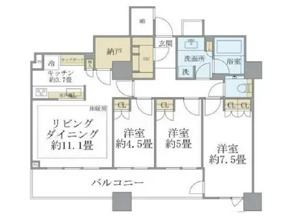 ブリリア大井町ラヴィアンタワー(3LDK/27階)の間取り写真
