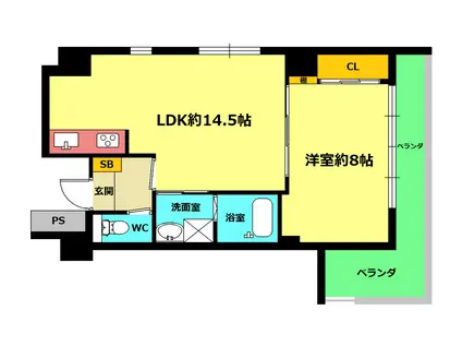 ヒルズ扇町(1LDK/6階)の間取り写真