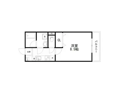 イーストヒルズ(1K/2階)の間取り写真