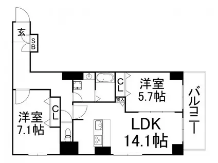エスプラナーダ森の宮(2LDK/1階)の間取り写真