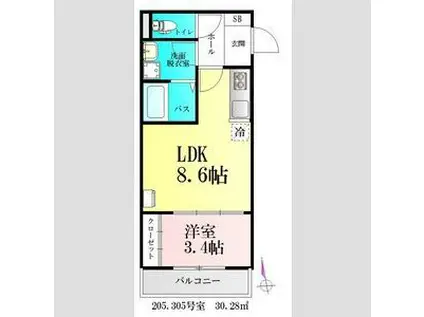 AMELO台原(1LDK/2階)の間取り写真