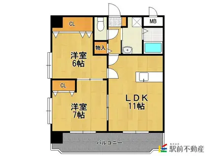 ARK鳥栖(2LDK/6階)の間取り写真