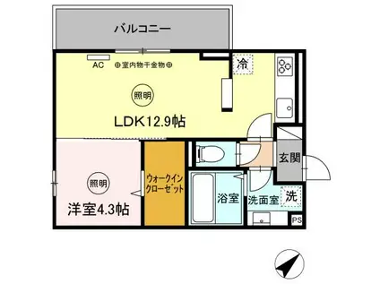 D-ROOM来春(1LDK/1階)の間取り写真