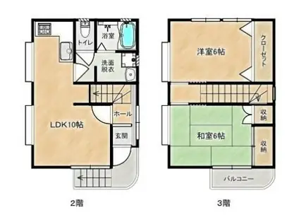 フィール三軒町(2LDK/3階)の間取り写真