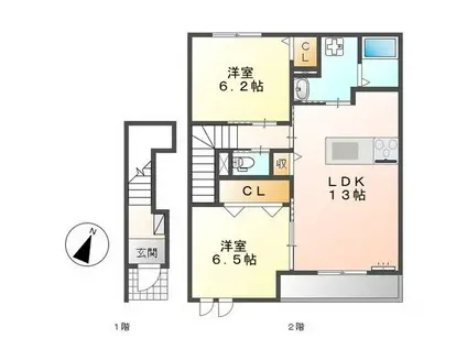 ポム ダムール(2LDK/2階)の間取り写真