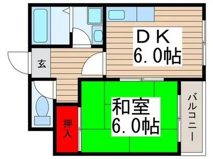 ニ幸R2マンション(1DK/3階)の間取り写真