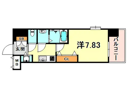 LUXE東灘(1K/7階)の間取り写真