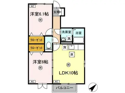 パセオプラシード成田 B(2LDK/1階)の間取り写真