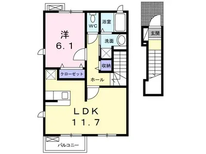 アルワクトC(1LDK/2階)の間取り写真