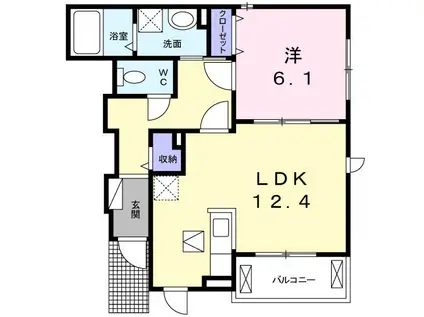 グレイスプルメリア(1LDK/1階)の間取り写真