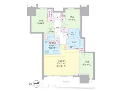 幕張ベイパーク ライズゲートタワー(3LDK/14階)の間取り写真