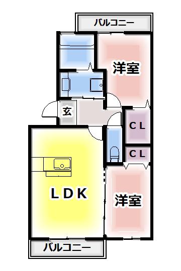ファミリア金剛(2LDK/2階)の間取り写真