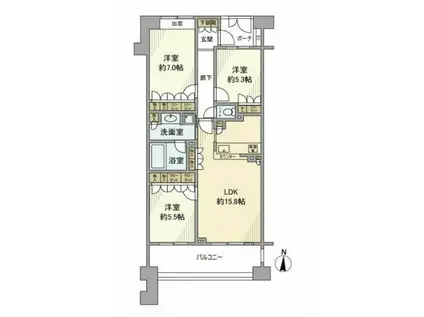 クリオ溝の口壱番館(3LDK/5階)の間取り写真