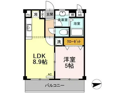トマトハウスI(1LDK/2階)の間取り写真